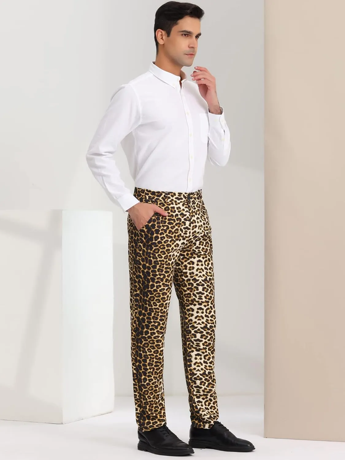 Lars Amadeus Men's Animal Printed Pants Flat Front Party Prom Dress Pants