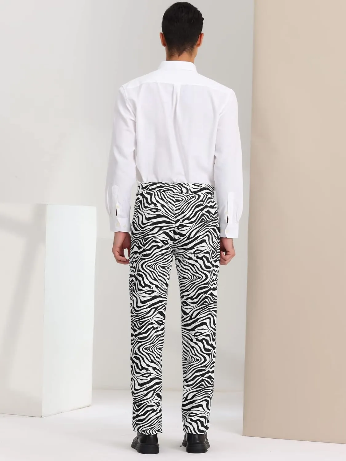 Lars Amadeus Men's Animal Printed Pants Flat Front Party Prom Dress Pants