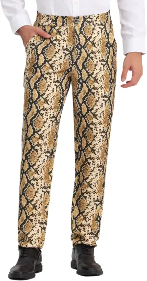 Lars Amadeus Men's Animal Printed Pants Flat Front Party Prom Dress Pants