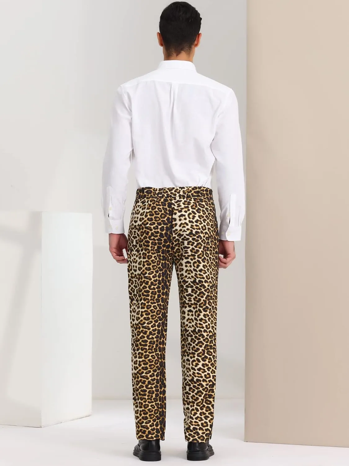 Lars Amadeus Men's Animal Printed Pants Flat Front Party Prom Dress Pants