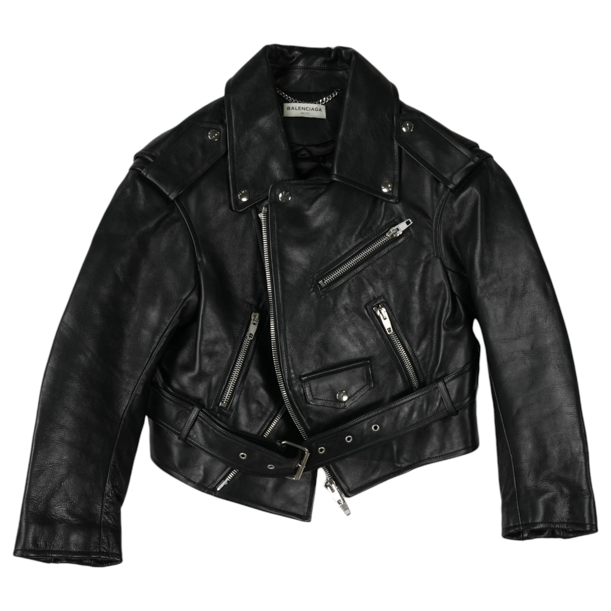 LEATHER BIKER JACKET / BLACK