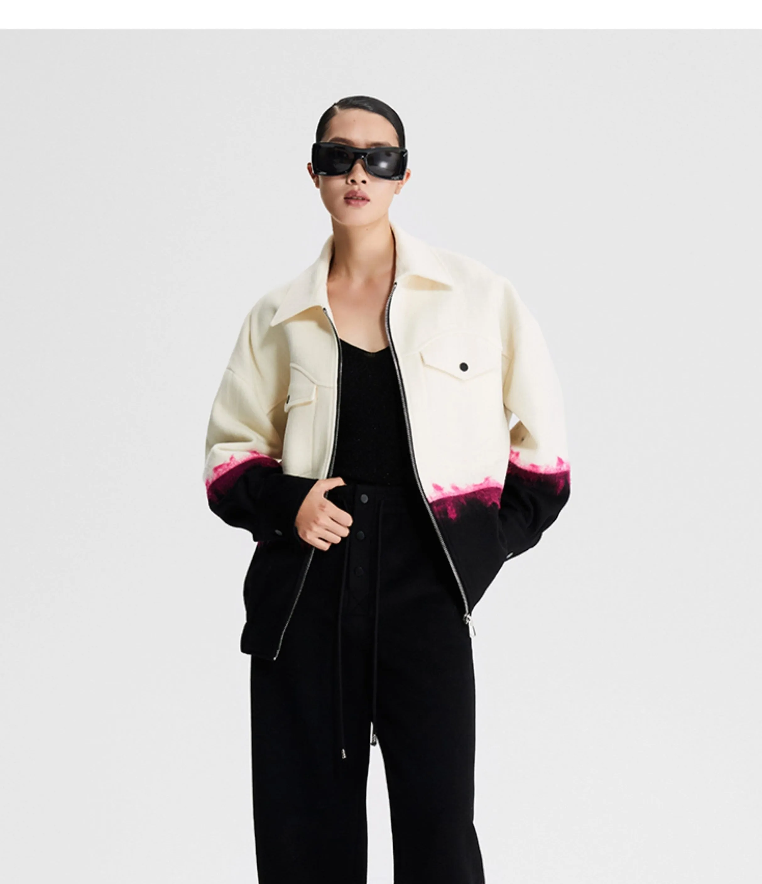 Ledi Wang pure wool top autumn winter jacket contrast ombre  jacket - Soome