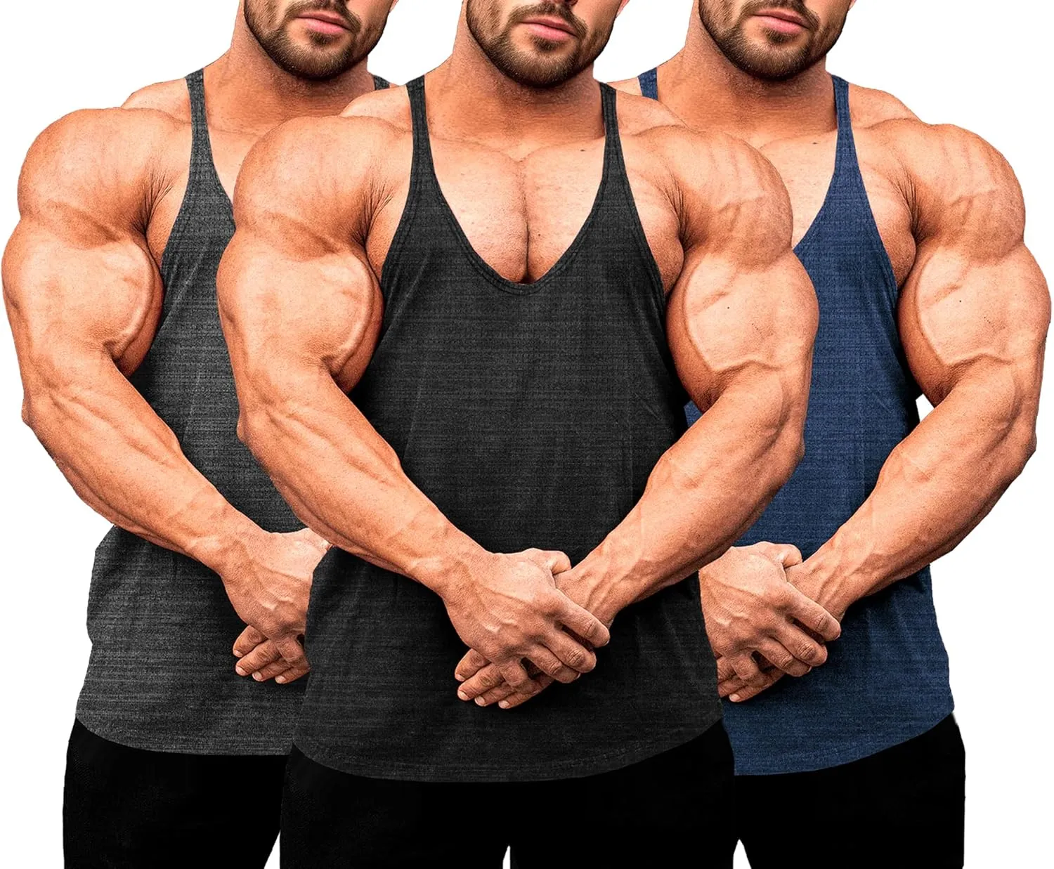 Lehmanlin Men's Bodybuilding Stringer Tank Tops Y-Back Gym Fitness Muscle T Shirt Quick Dry (1or3 Pack)