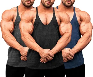 Lehmanlin Men's Bodybuilding Stringer Tank Tops Y-Back Gym Fitness Muscle T Shirt Quick Dry (1or3 Pack)