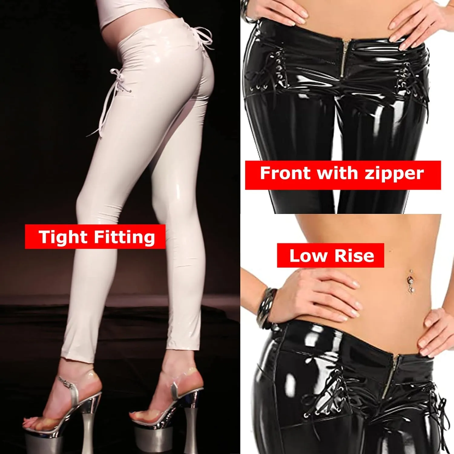 LESOYA Women's Synthetic Latex Wetlook PVC Leather Low Rise Leggings Skinny Tight Pants Trousers