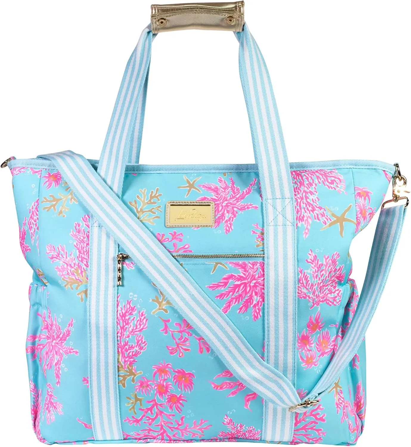 Lilly Pulitzer Blue Beach and Picnic Cooler, Insulated Bag with Adjustable Shoulder Strap and Zipper, Large Soft Cooler for Groceries or Travel (Royal Coral)
