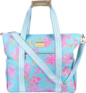 Lilly Pulitzer Blue Beach and Picnic Cooler, Insulated Bag with Adjustable Shoulder Strap and Zipper, Large Soft Cooler for Groceries or Travel (Royal Coral)