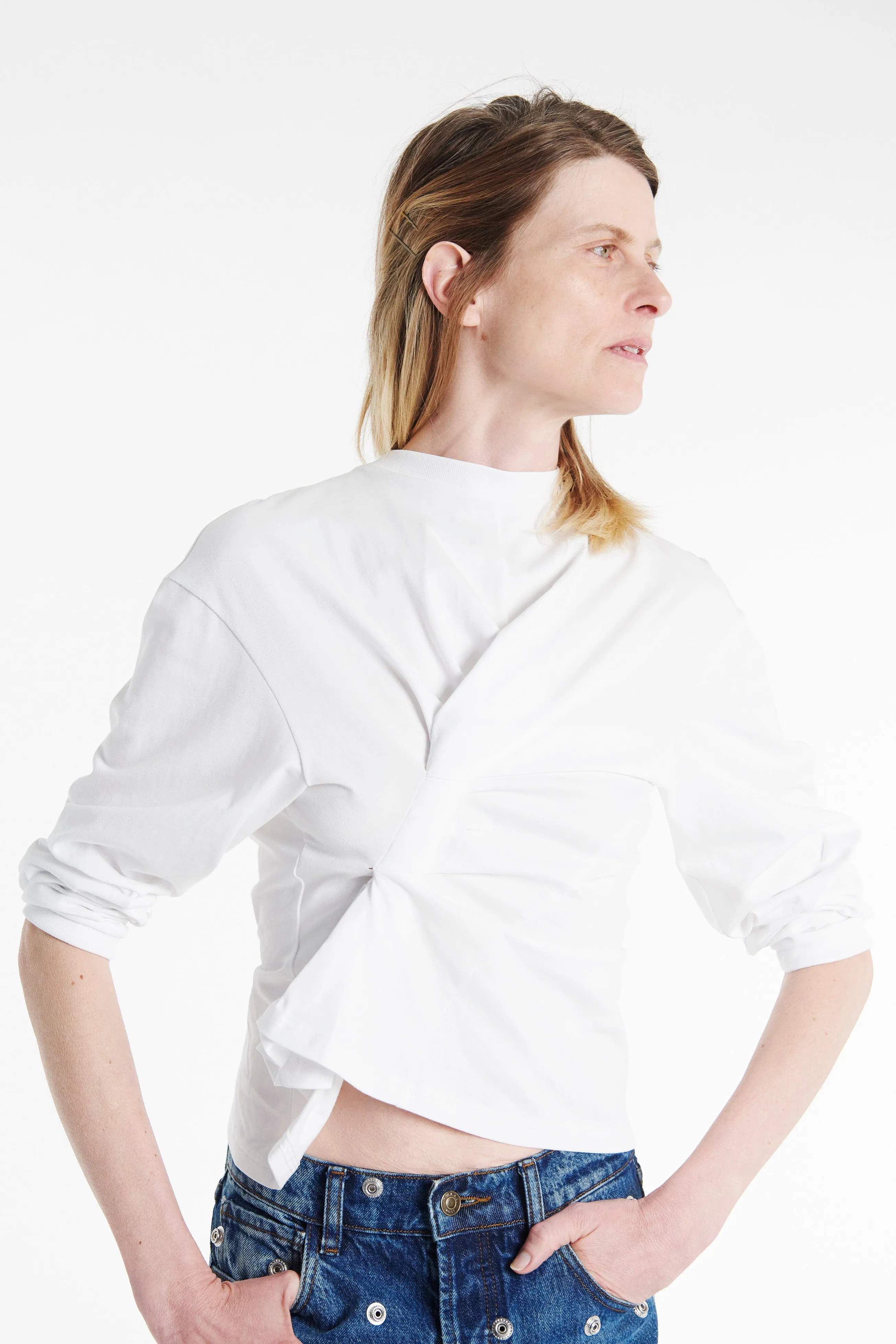 Longsleeve Knotted Jersey Top White