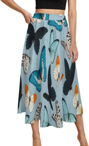 Lovely Fluttabyes Printed Midi Skirts High Elastic Waist Ruched Boho Mini Club Skirt