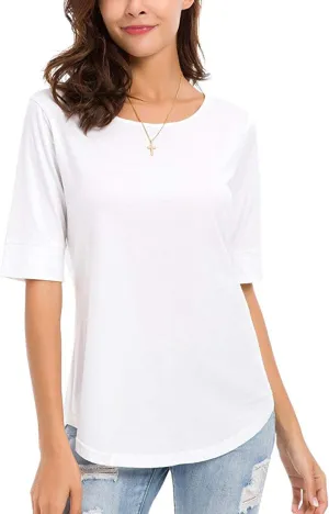 LUSMAY Womens Crew Neck Loose Fitting Tunic Shirts Cotton Casual Tops