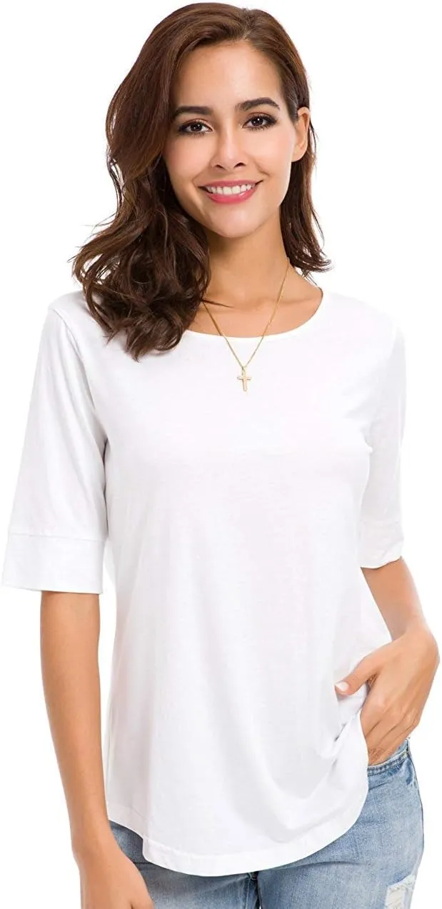 LUSMAY Womens Crew Neck Loose Fitting Tunic Shirts Cotton Casual Tops
