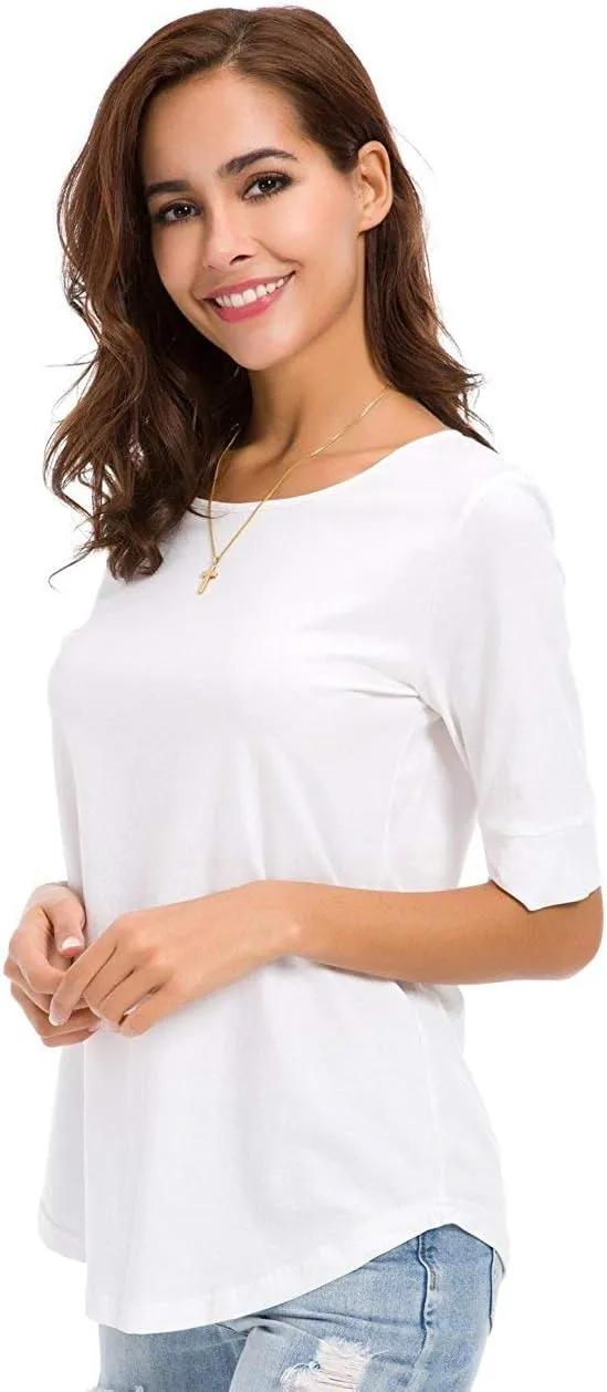 LUSMAY Womens Crew Neck Loose Fitting Tunic Shirts Cotton Casual Tops