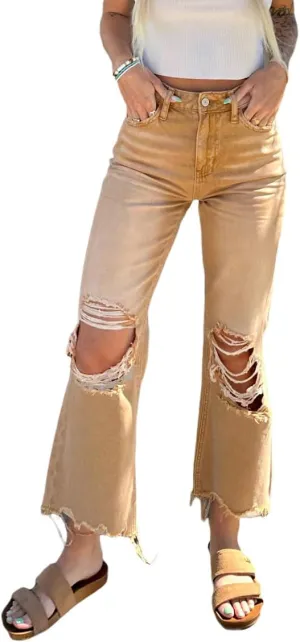Melliflo Ripped Flare Jeans for Women High Waist Baggy Wide Leg Denim Pants Casual Distressed Trousers with Pockets