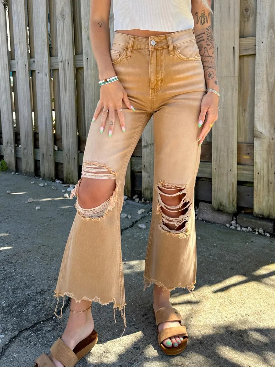 Melliflo Ripped Flare Jeans for Women High Waist Baggy Wide Leg Denim Pants Casual Distressed Trousers with Pockets