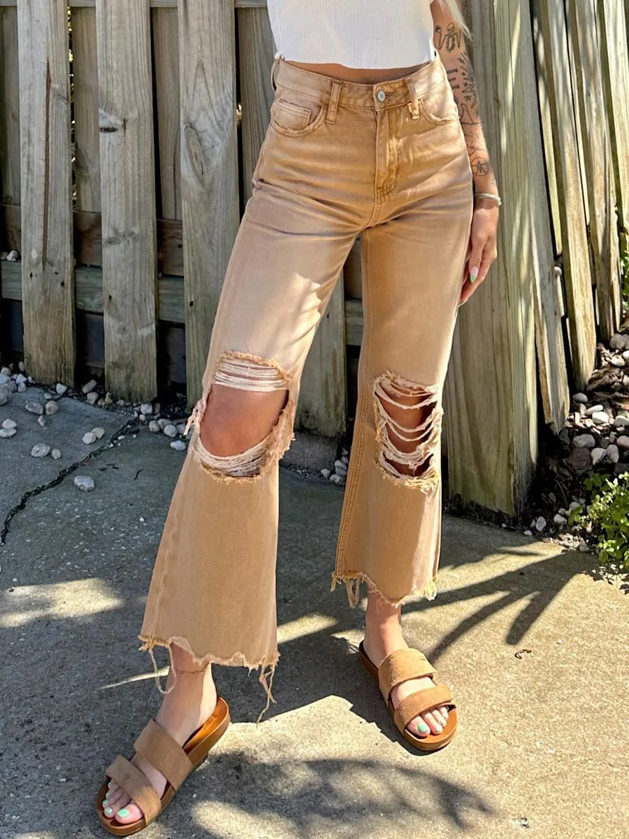 Melliflo Ripped Flare Jeans for Women High Waist Baggy Wide Leg Denim Pants Casual Distressed Trousers with Pockets