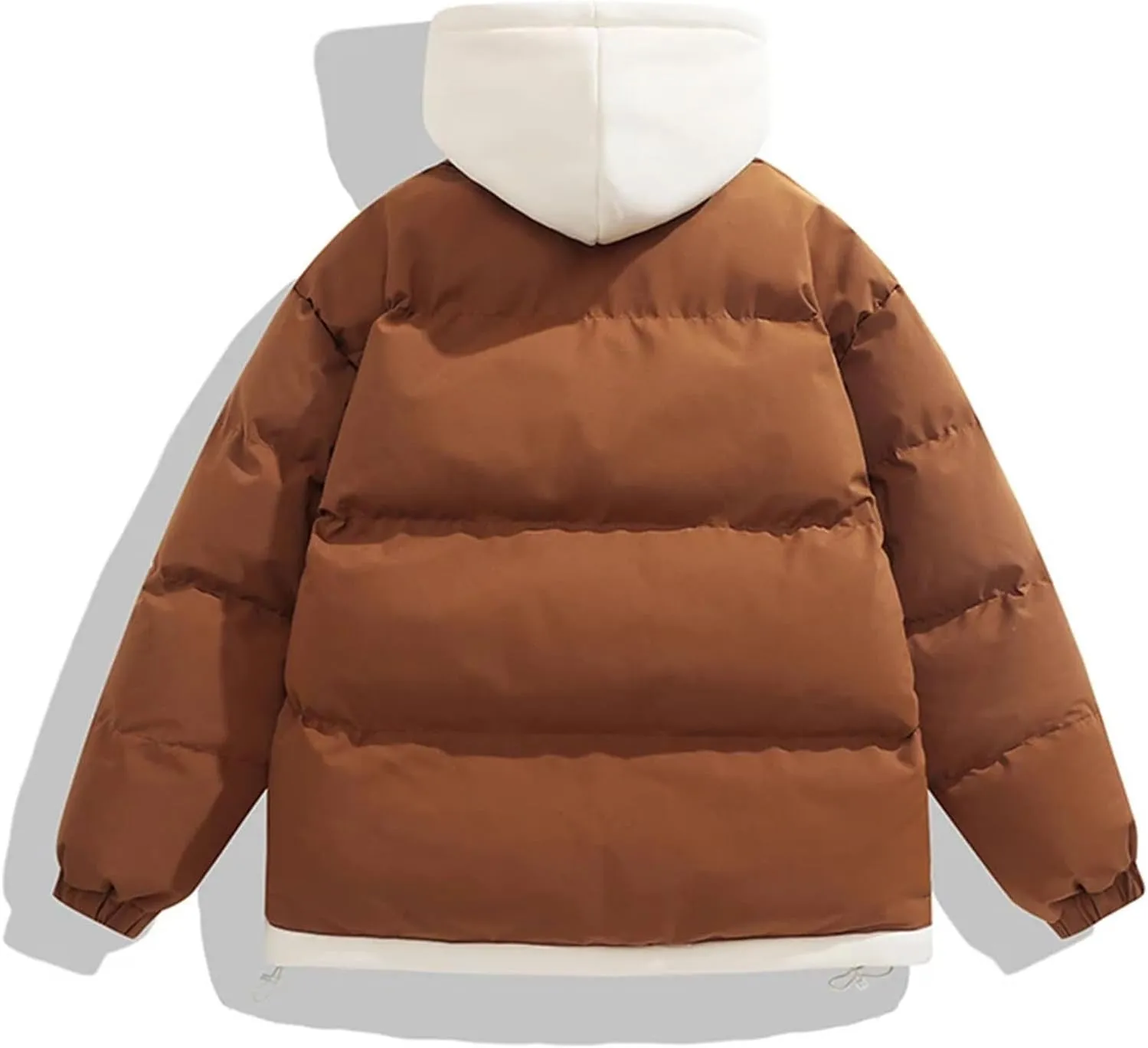 Men Fake Two Drawstring Hooded Cotton-Padded Vintage Thickened Long Sleeve Parka Coat