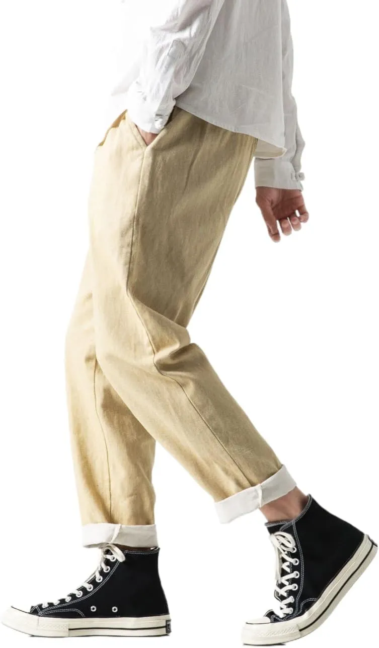 Men's Japanese Cargo Jeans Wide Leg Loose Baggy Harem Pants Elastic Waist Capri Pants