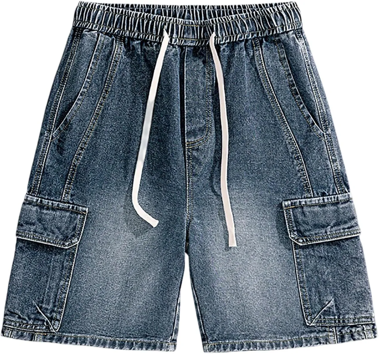 Mens Loose Denim Shorts Baggy Summer Casual Wide Leg Mid Jean Jorts Hip Hop Shorts with Pockets Streetwear