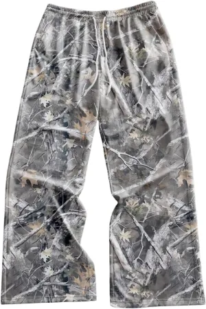 Men's Vintage Camo Pants Wide Leg Drawstring Waist Casual Baggy Sweatpants Trousers Streetwear