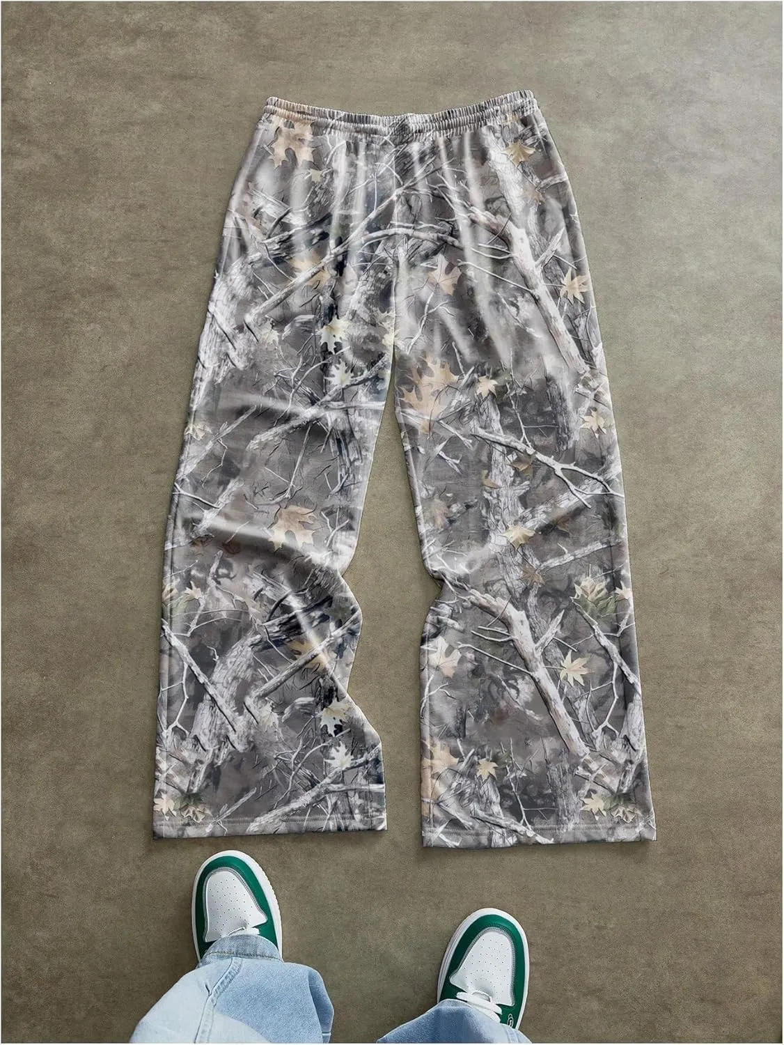 Men's Vintage Camo Pants Wide Leg Drawstring Waist Casual Baggy Sweatpants Trousers Streetwear