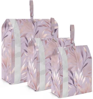Metallic Leaves Purple Packing Cubes for Travel 3 Set Compressible Packing Cubes Luggage Bags Organizer for Travel Compression