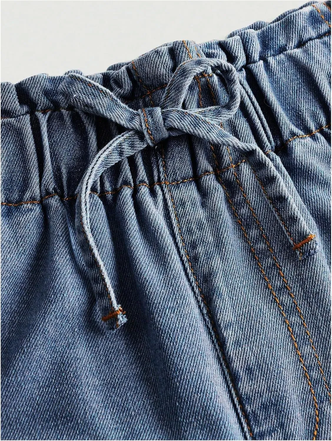 Milumia Girl's Drawstring Paperbag Waist Raw Hem Denim Pants Straight Wide Leg Baggy Jeans