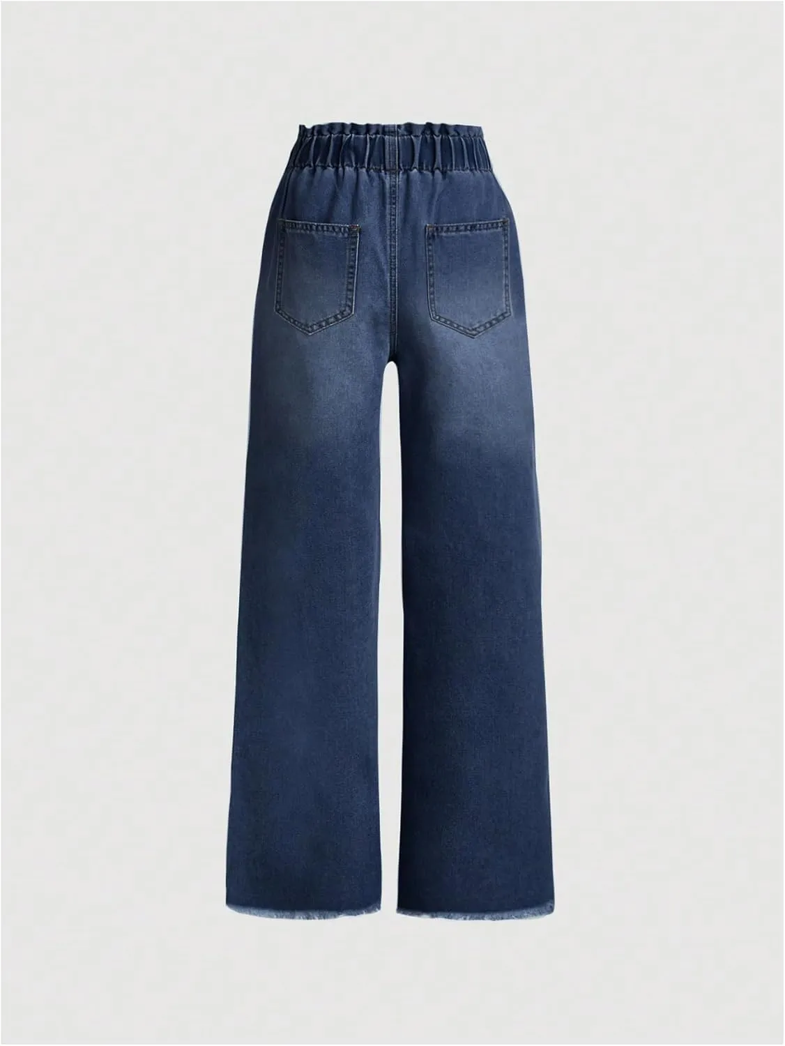 Milumia Girl's Drawstring Paperbag Waist Raw Hem Denim Pants Straight Wide Leg Baggy Jeans