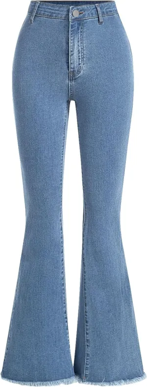 Milumia Girl's Raw Hem Flare Jeans Long Bell Bottom Wide Leg Denim Pants with Pockets