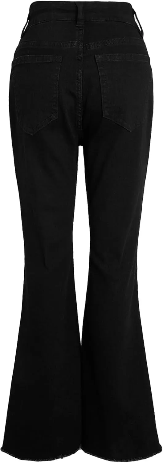 Milumia Girl's Raw Hem Flare Jeans Long Bell Bottom Wide Leg Denim Pants with Pockets