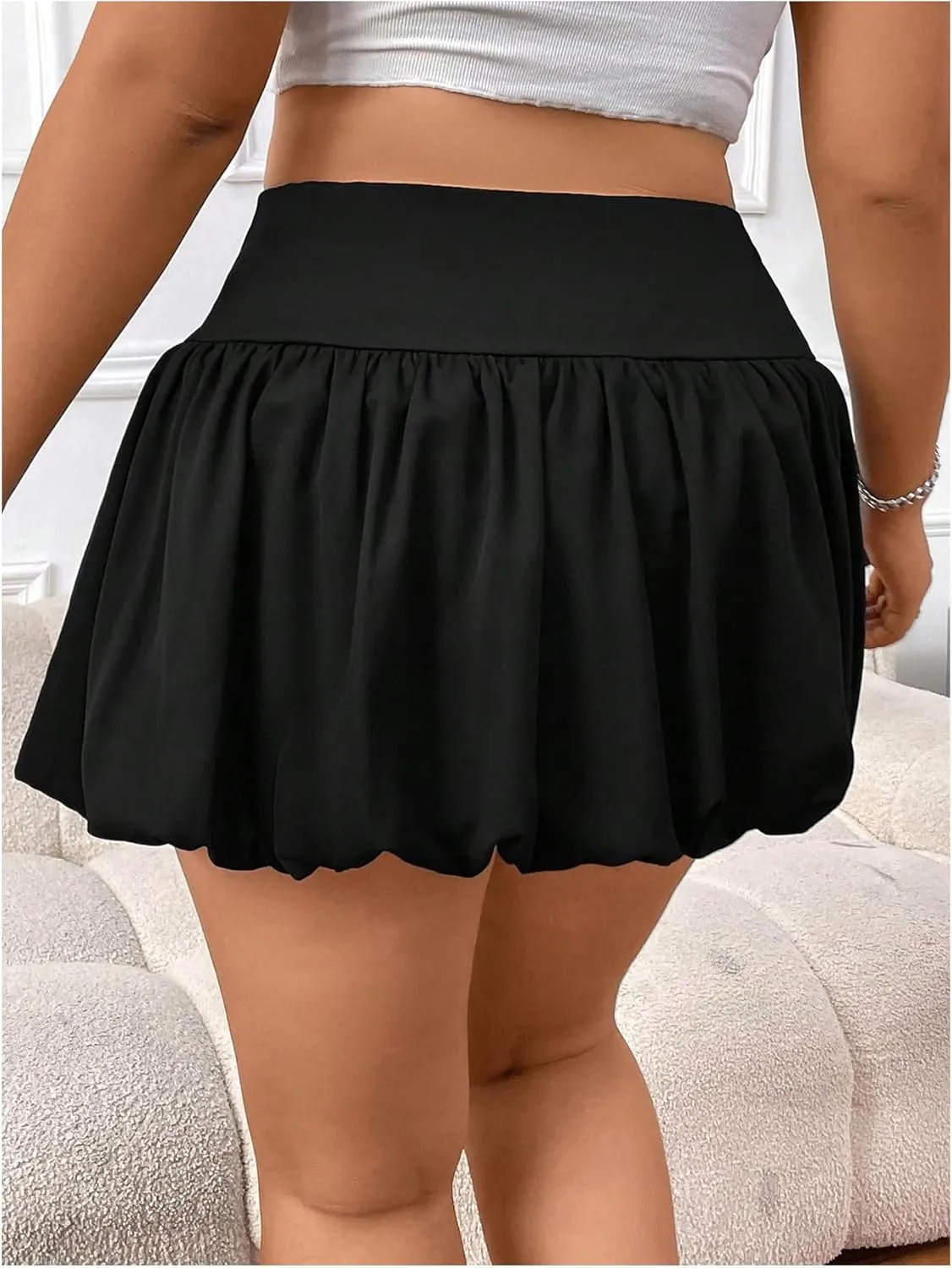 Milumia Women's Plus Size Bubble Mini Skirt High Wasted Flared Short Skirts