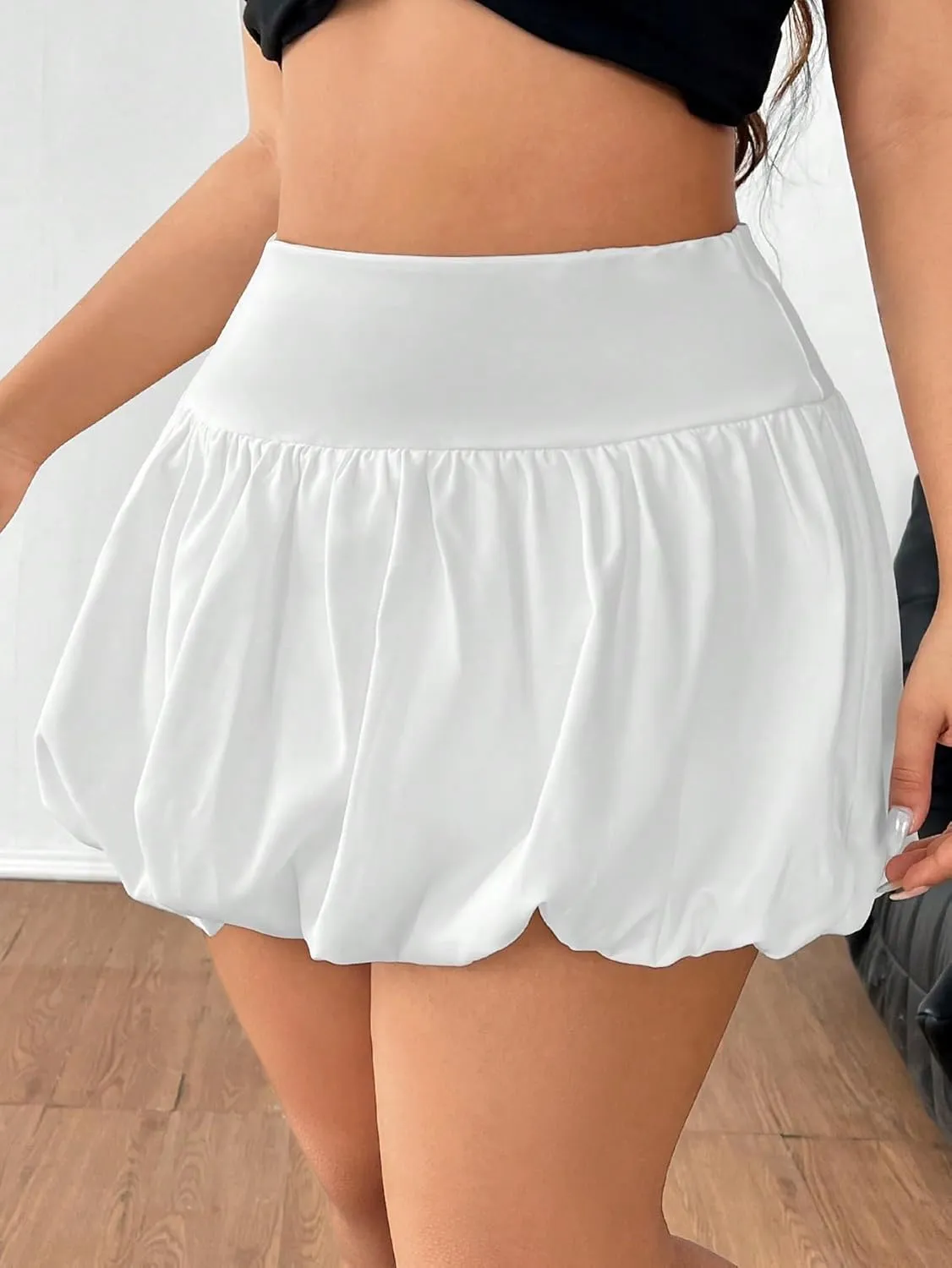 Milumia Women's Plus Size Bubble Mini Skirt High Wasted Flared Short Skirts
