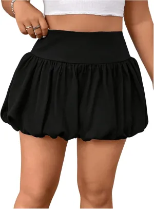 Milumia Women's Plus Size Bubble Mini Skirt High Wasted Flared Short Skirts
