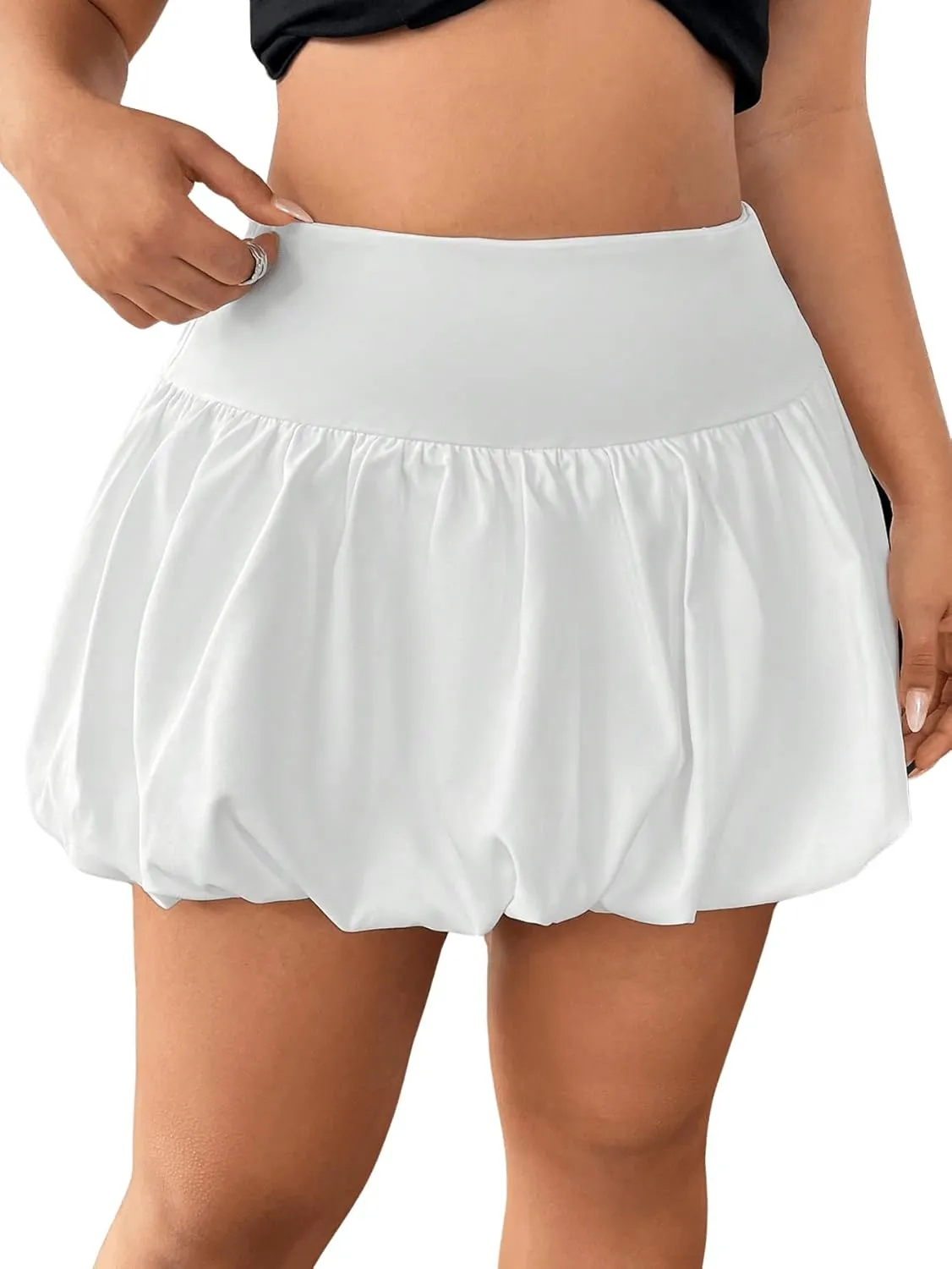Milumia Women's Plus Size Bubble Mini Skirt High Wasted Flared Short Skirts