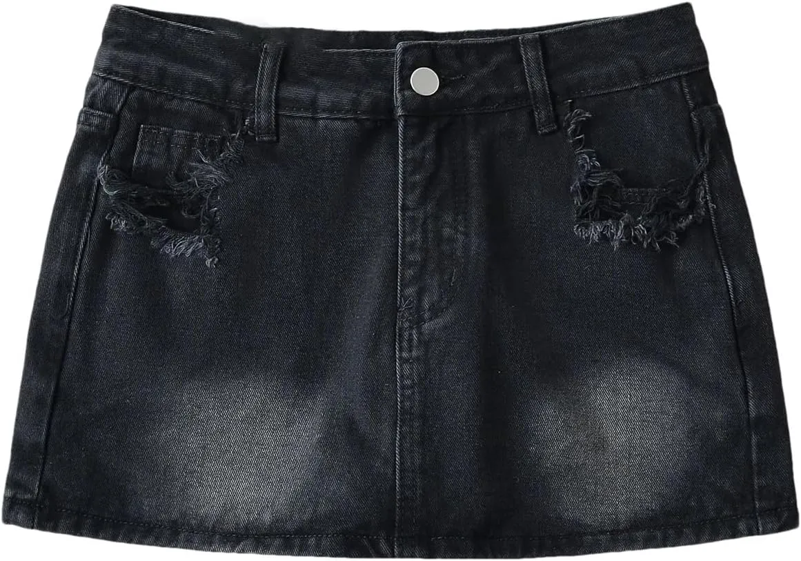 Mini Denim Skirt for Women Summer Black High Waisted Distressed Pencil Jeans Short Skirts