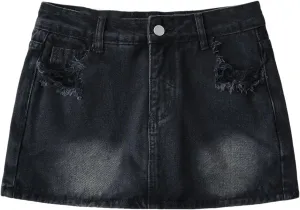 Mini Denim Skirt for Women Summer Black High Waisted Distressed Pencil Jeans Short Skirts
