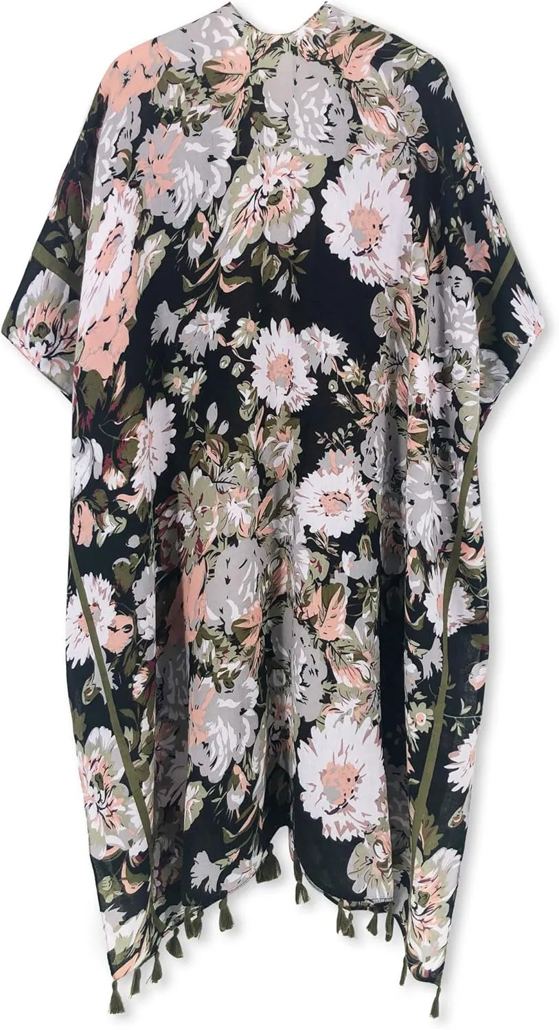 Moss Rose Women's Beach Cover up Swimsuit Kimono Cardigan with Bohemian Floral Print