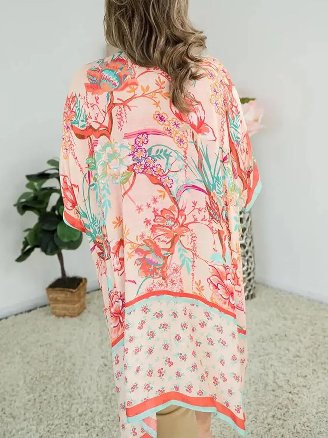 Moss Rose Women's Beach Cover up Swimsuit Kimono Cardigan with Bohemian Floral Print