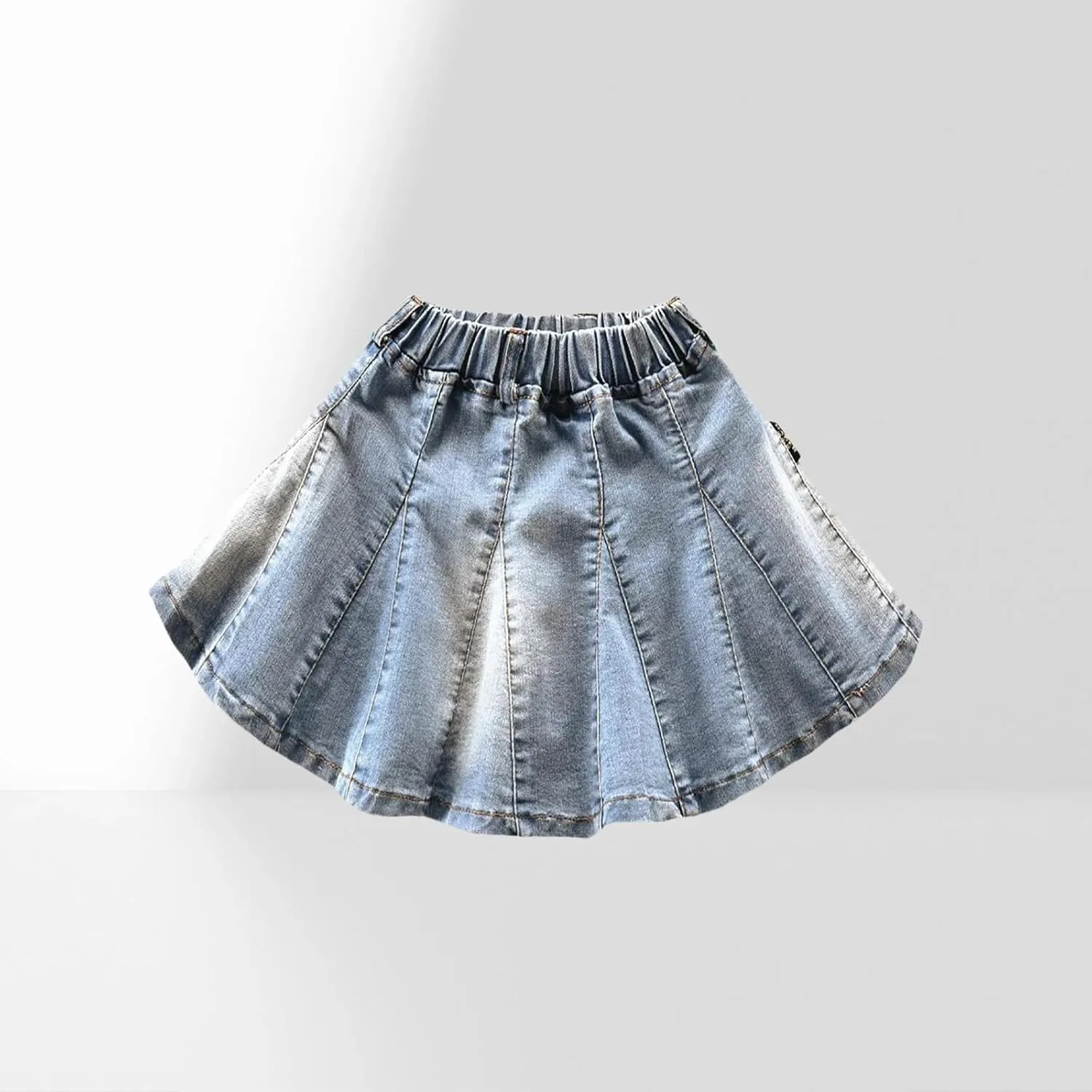 NABER Kids Girls' Casual Elastic Waistband Washed Denim A-Line Pleated Denim Skirt Age 4-11 Years