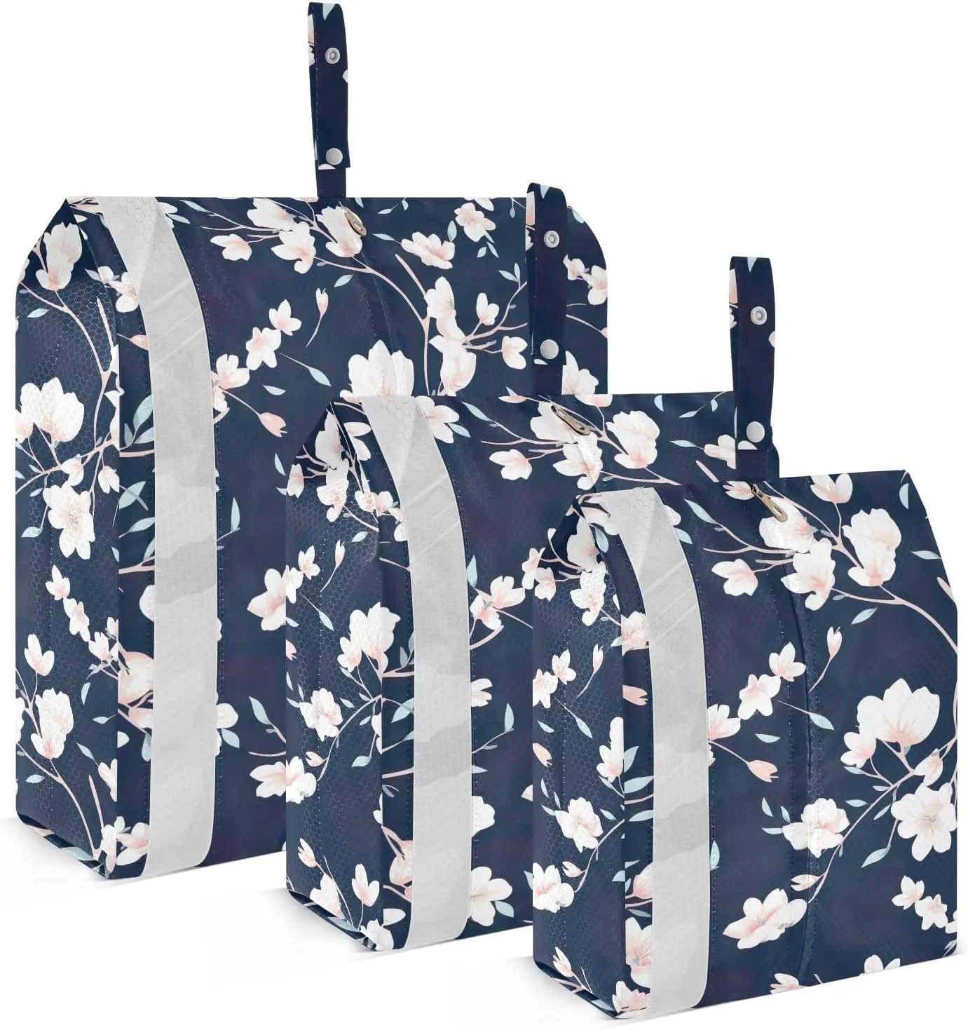 Navy Blue Flower Packing Cubes for Travel 3 Set Packing Bags Suitcase Organizer for Woman Man