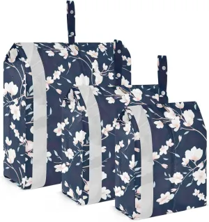 Navy Blue Flower Packing Cubes for Travel 3 Set Packing Bags Suitcase Organizer for Woman Man