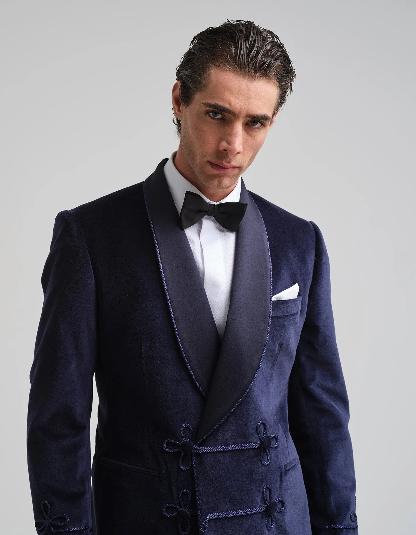 Navy Velvet Double-Breasted Smoking Jacket GOLD
