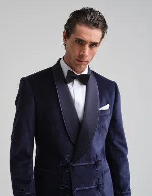 Navy Velvet Double-Breasted Smoking Jacket GOLD