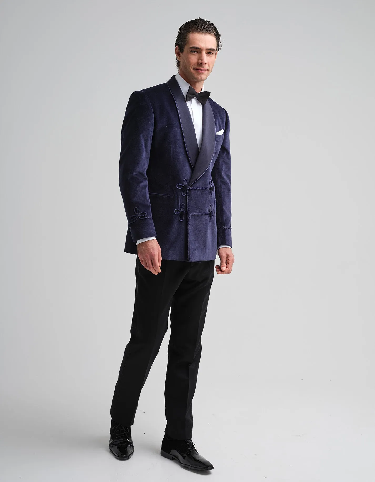 Navy Velvet Double-Breasted Smoking Jacket GOLD