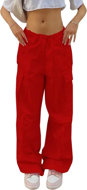 Neyaolk Parachute Pants for Women, Cargo Pants Women Baggy, Y2K Low Waist Wide Leg Baggy Relaxed Jogger Pants