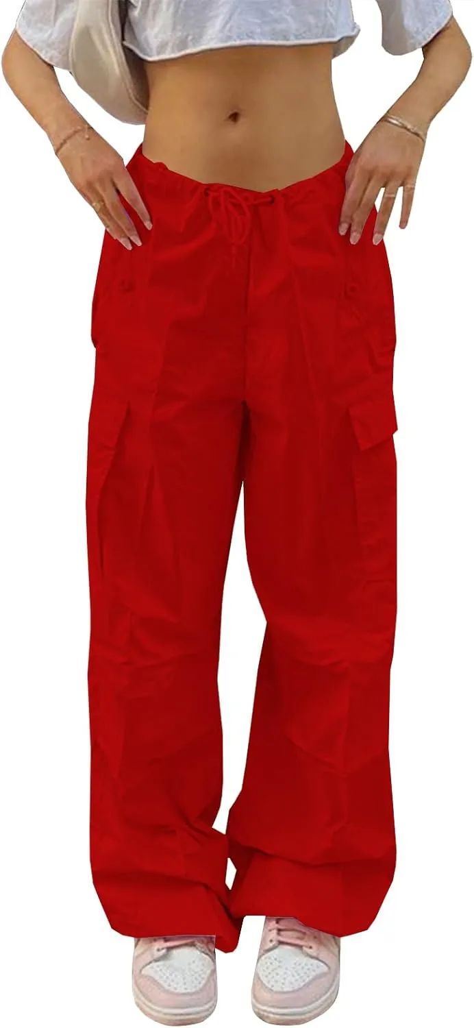 Neyaolk Parachute Pants for Women, Cargo Pants Women Baggy, Y2K Low Waist Wide Leg Baggy Relaxed Jogger Pants