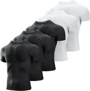 Niksa Men's Compression Shirts 3/5 Pack,Short Sleeve Athletic Compression Tops Cool Dry Workout T Shirt