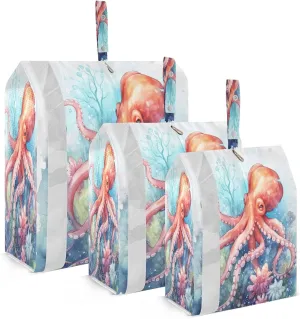 Octopus Sea Watercolor Packing Cubes for Travel 3 Set Compression Travel Cubes Luggage Cubes for Packing