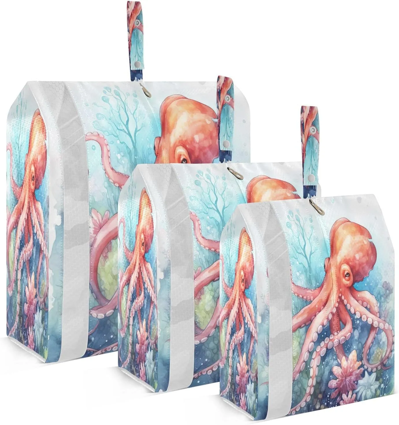 Octopus Sea Watercolor Packing Cubes for Travel 3 Set Compression Travel Cubes Luggage Cubes for Packing