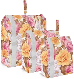Orange Pink Flowers Packing Cubes for Travel 3 Set Large Packing Cubes Luggage Packing Organizers for Packing Compression