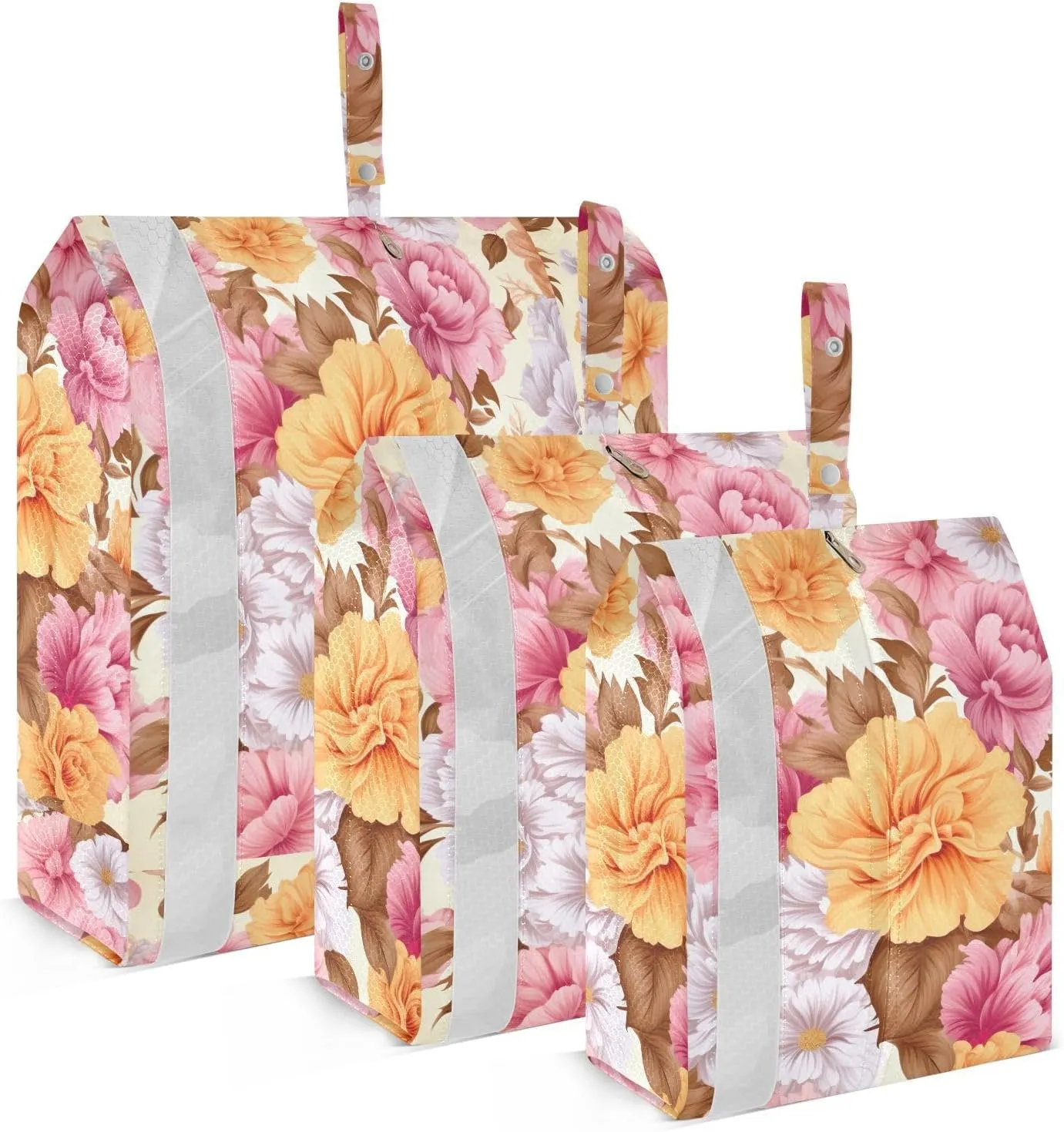 Orange Pink Flowers Packing Cubes for Travel 3 Set Large Packing Cubes Luggage Packing Organizers for Packing Compression
